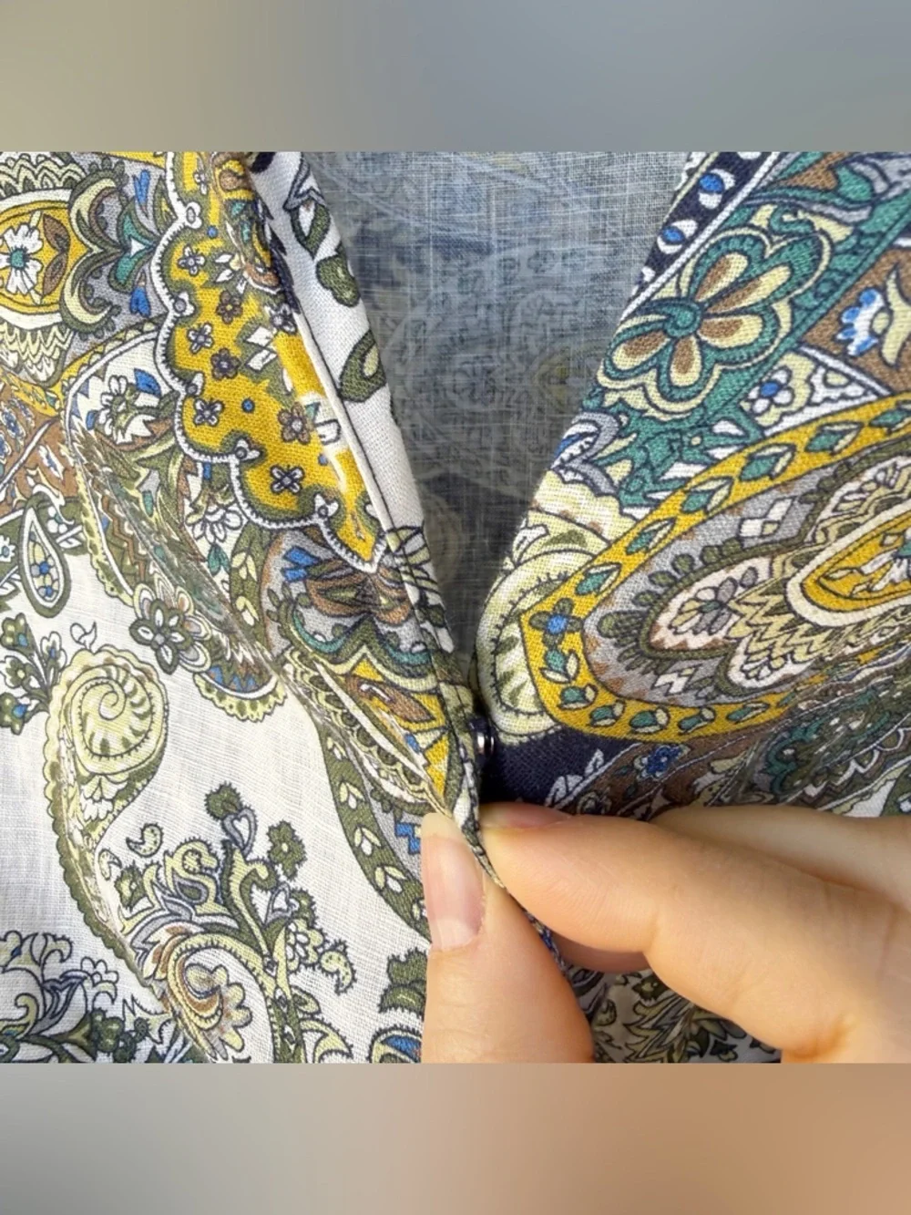 Magaschoni Oceanic Paisley 100% Linen Wrap Dress Resort, Vacation, Summer - Picture 8 of 10